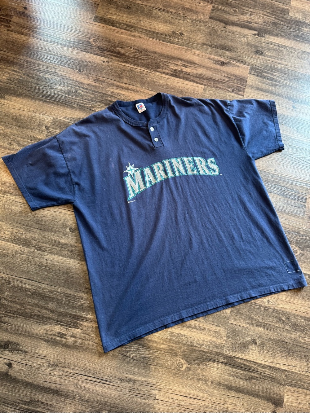 1997 Vintage Seattle Mariners Russell Athletic MLB Henley Men's XXL Teal Blue
